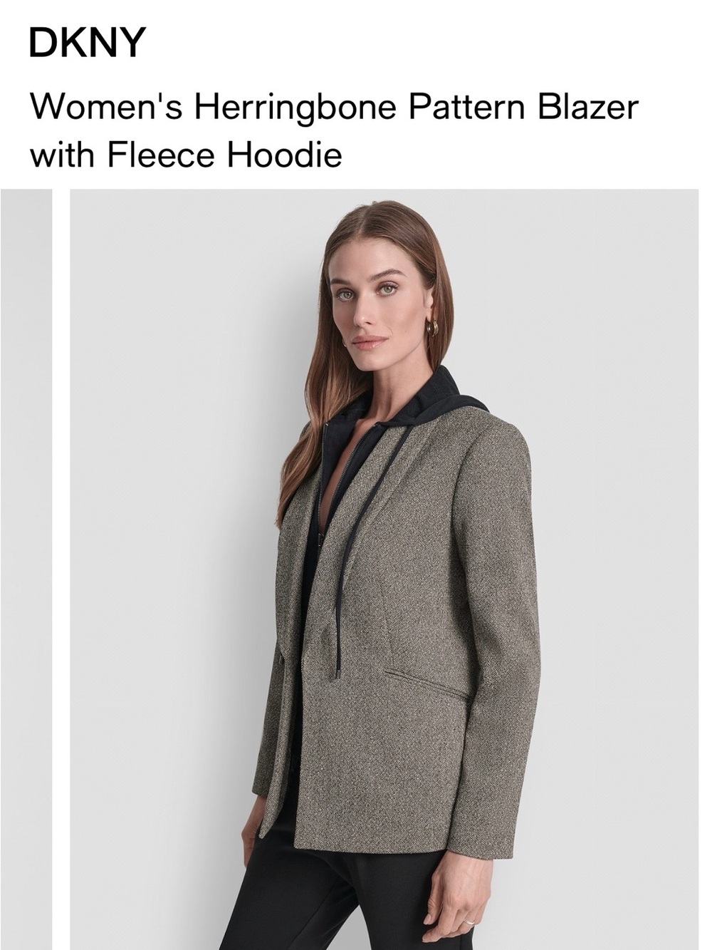 DKNY Taupe Herringbone Blazer with Black Fleece Hoodie